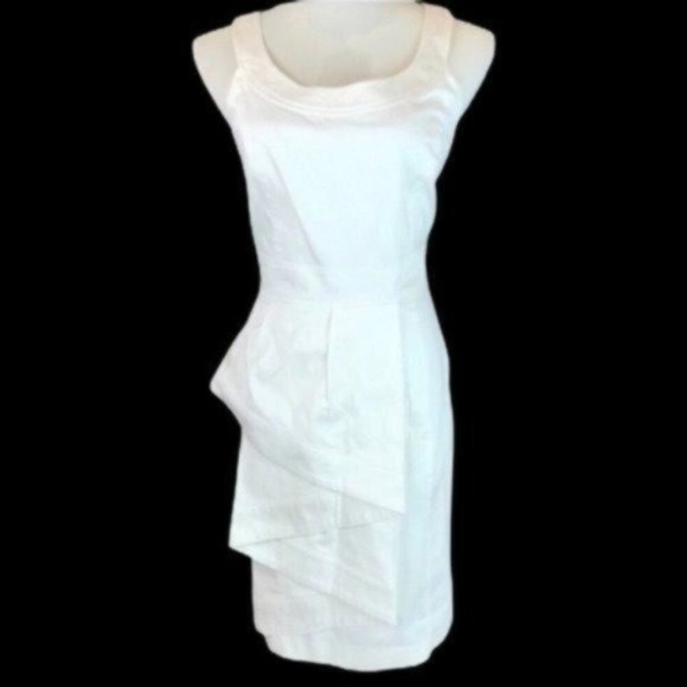Calvin Klein Womens Sheath Dress Size 10 Sleeveless White Asymmetrical Peplum